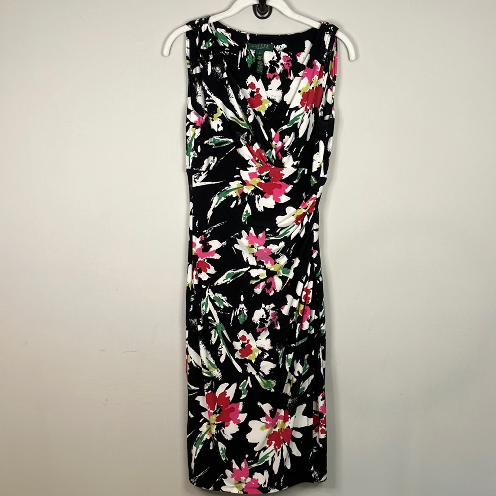 Ralph Lauren jersey floral cross top ruched dress - Picture 3 of 9